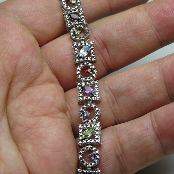 *925 Sterling Silver Multi Gemstone Bracelet - Picture 6 of 8